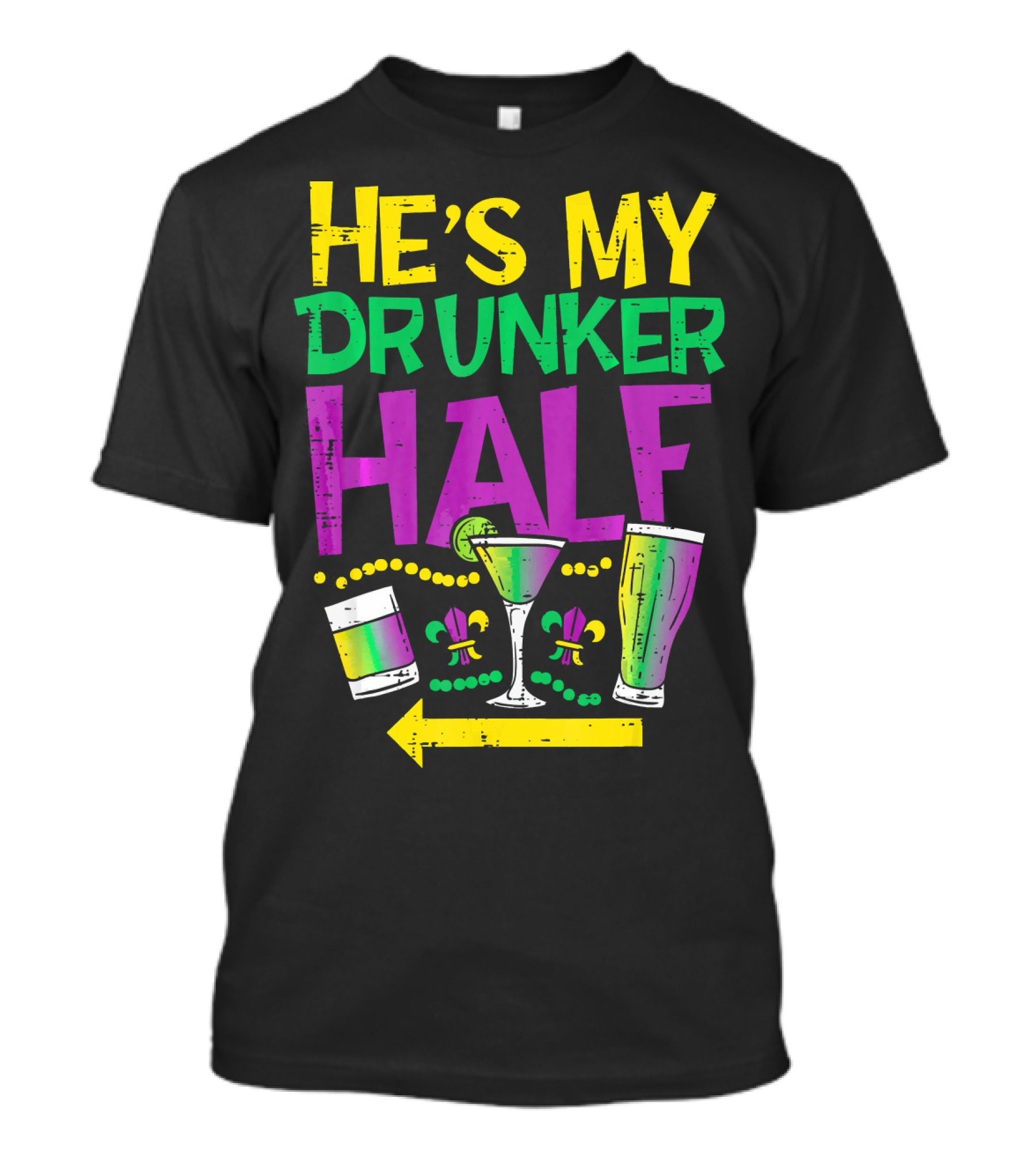 He's My Drunker Half Mardi Gras Couple Matching Party Drink Icons T-Shirt
