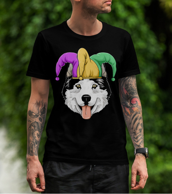 Mardi Gras Husky With Carnival Jester Hat T-Shirt