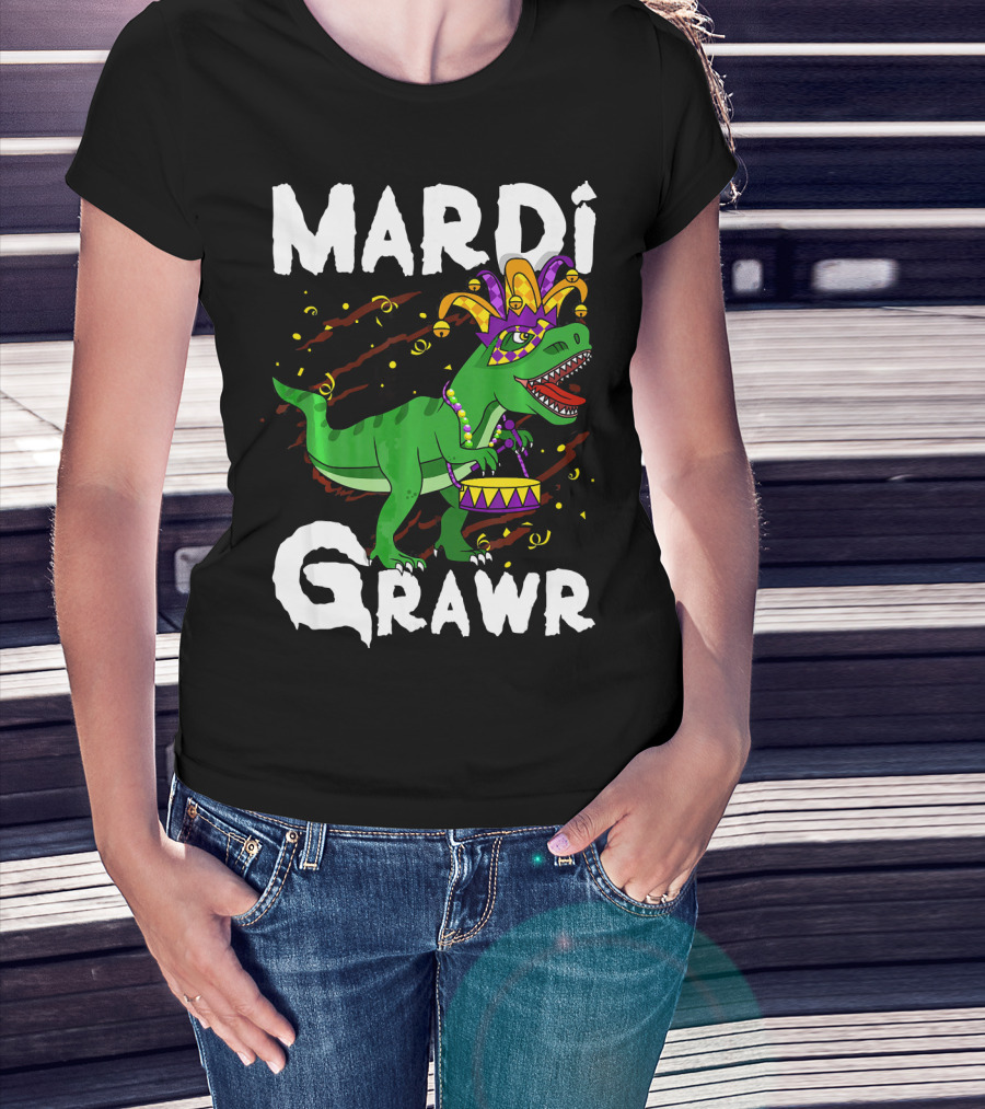 Mardi Grawr Rex Dinos Funny Mardi Gras T-Rex Jester Hat T-Shirt