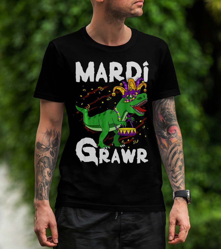 Mardi Grawr Rex Dinos Funny Mardi Gras T-Rex Jester Hat T-Shirt