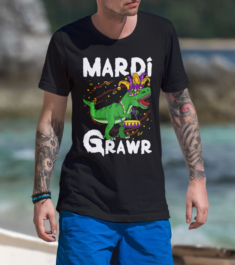 Mardi Grawr Rex Dinos Funny Mardi Gras T-Rex Jester Hat T-Shirt