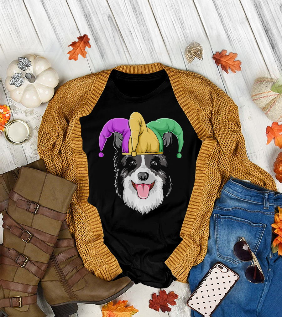 Mardi Gras Jester Hat Collie Carnival T-Shirt