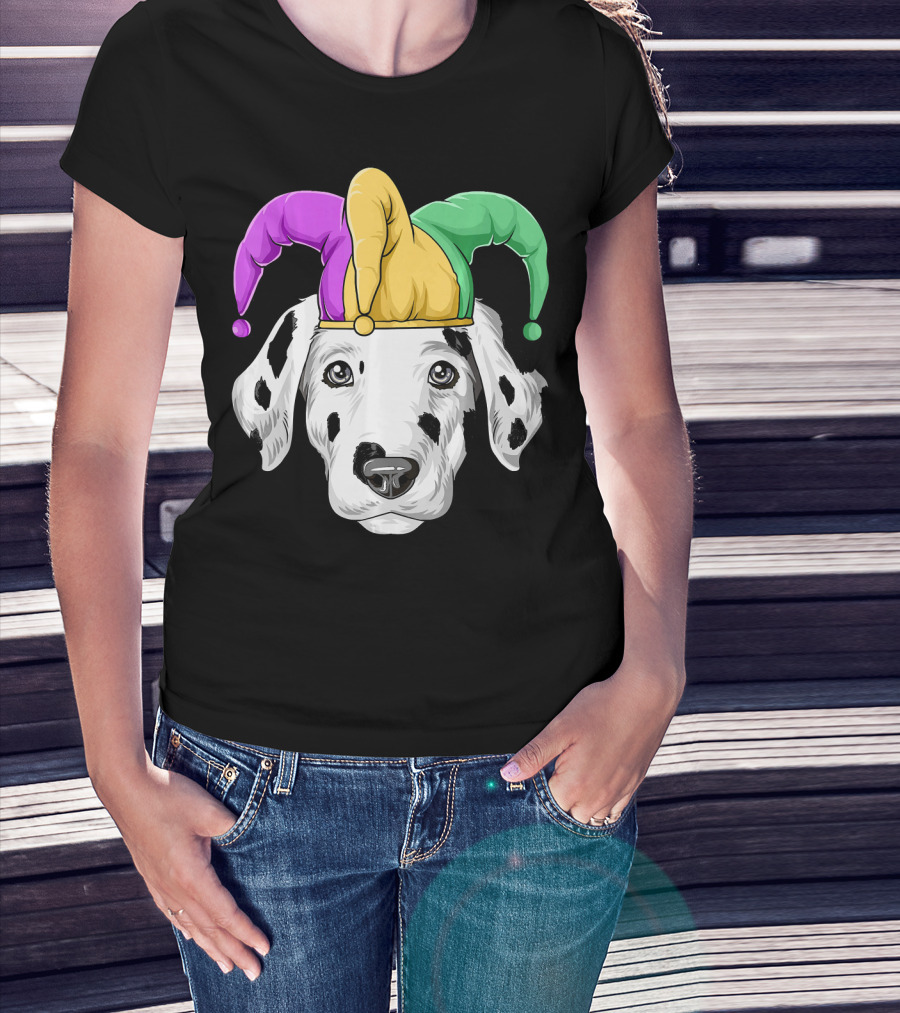 Mardi Gras Dalmatian Jester Hat Carnival Costume T-Shirt