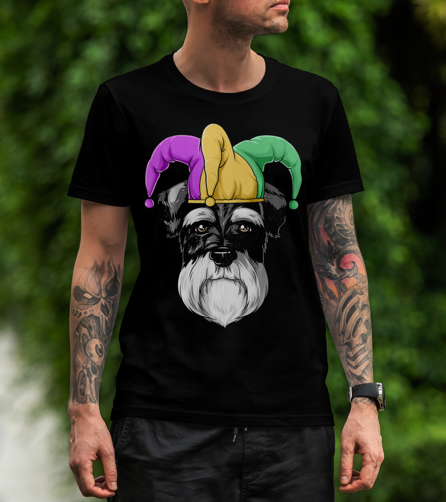 Mardi Gras Schnauzer Jester Carnival Hat Party T-Shirt