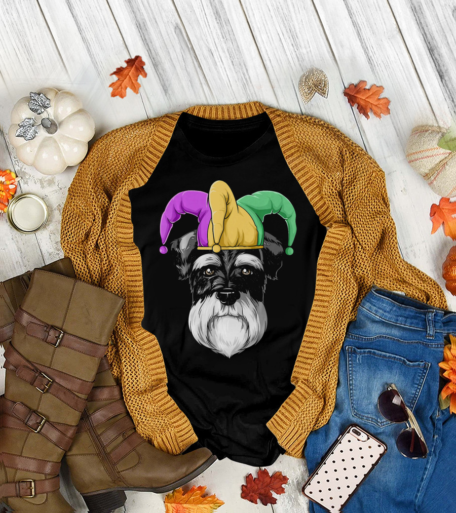 Mardi Gras Schnauzer Jester Carnival Hat Party T-Shirt