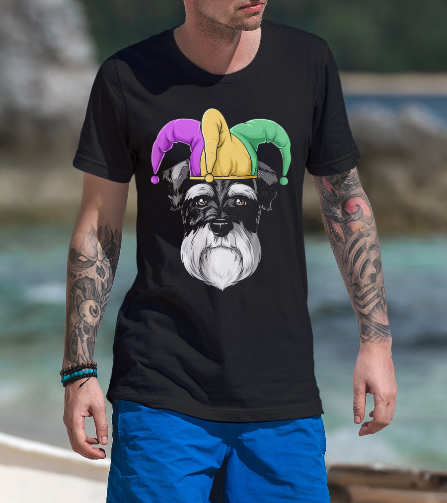 Mardi Gras Schnauzer Jester Carnival Hat Party T-Shirt