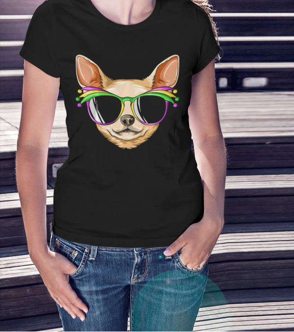 Chihuahua Mardi Gras Carnival Mask Sunglasses T-Shirt