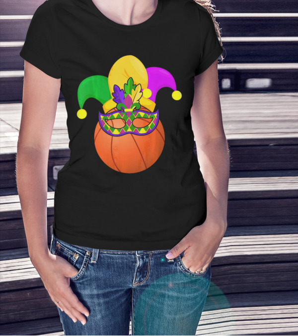 Basketball Carnival Mardi Gras Mask Jester Hat T-Shirt