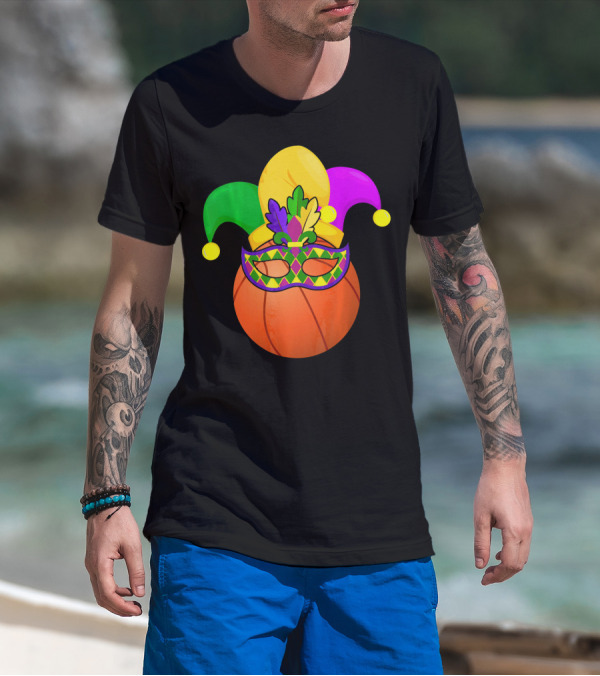 Basketball Carnival Mardi Gras Mask Jester Hat T-Shirt