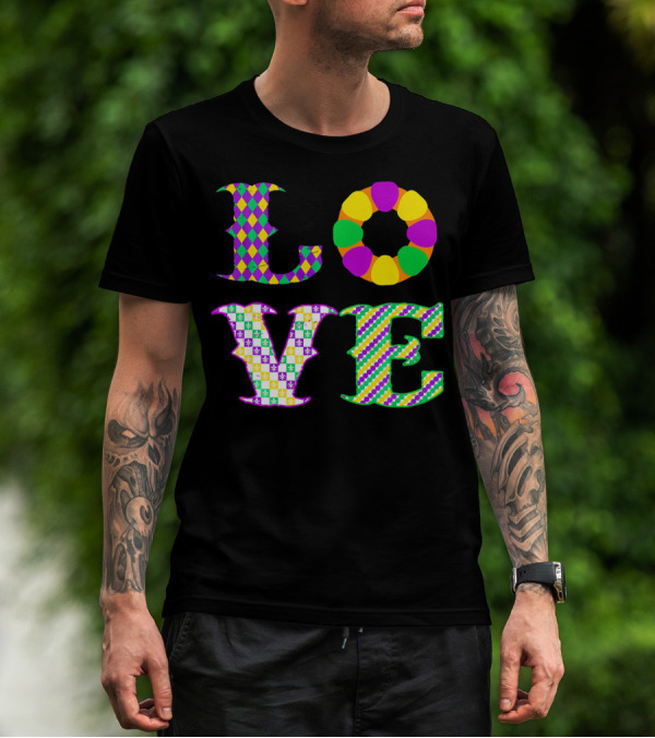 Mardi Gras Love Harlequin Pattern New Orleans T-Shirt