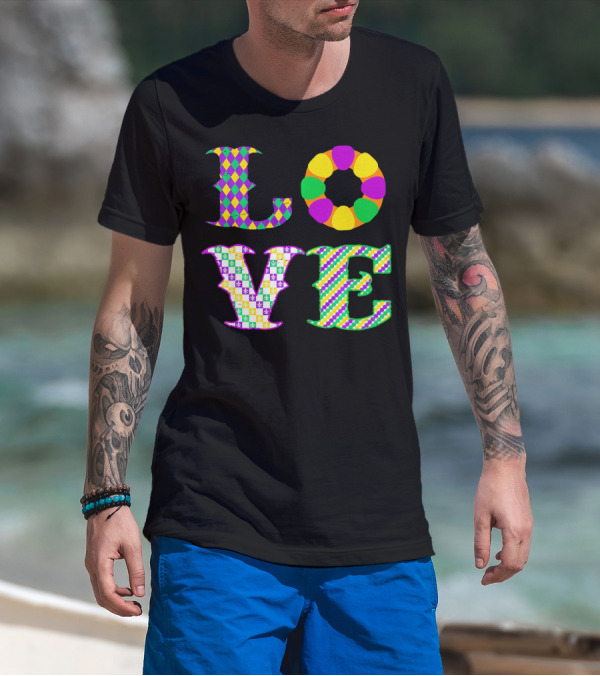 Mardi Gras Love Harlequin Pattern New Orleans T-Shirt