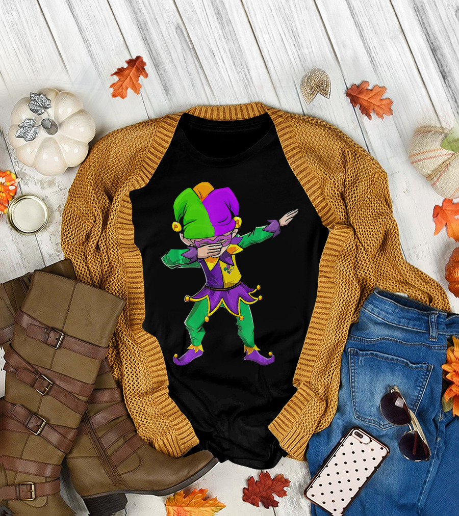 Mardi Gras Funny Dabbing Jester in Purple Green and Gold T-Shirt