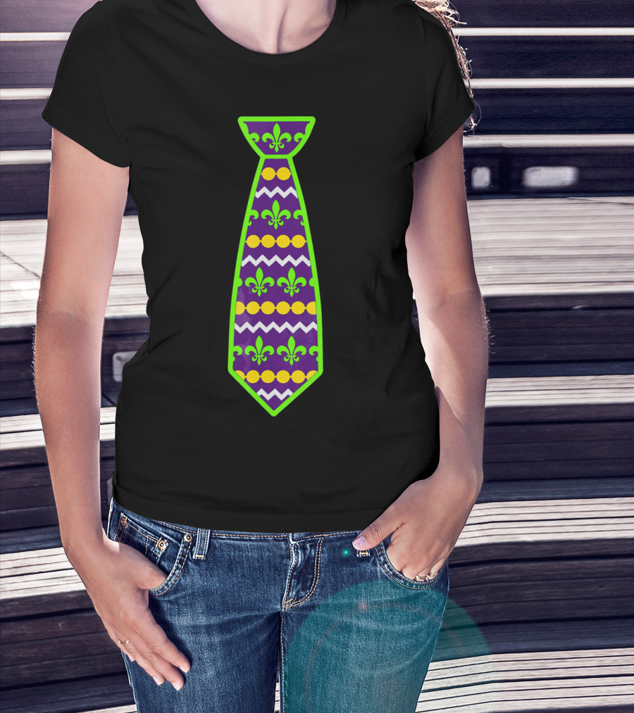 Mardi Gras Tie Fleur-de-Lis Pattern Purple Green Gold T-Shirt