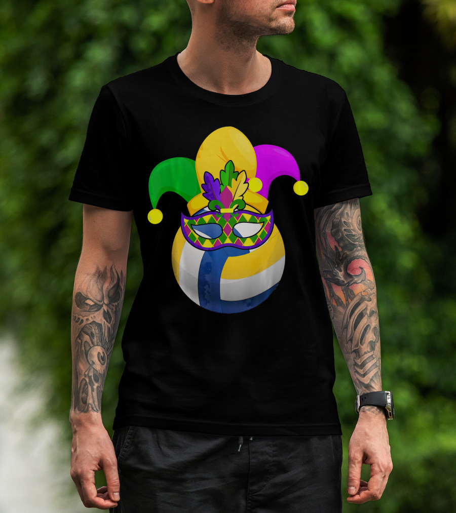 Volleyball Mardi Gras Jester Mask Carnival Ball T-Shirt