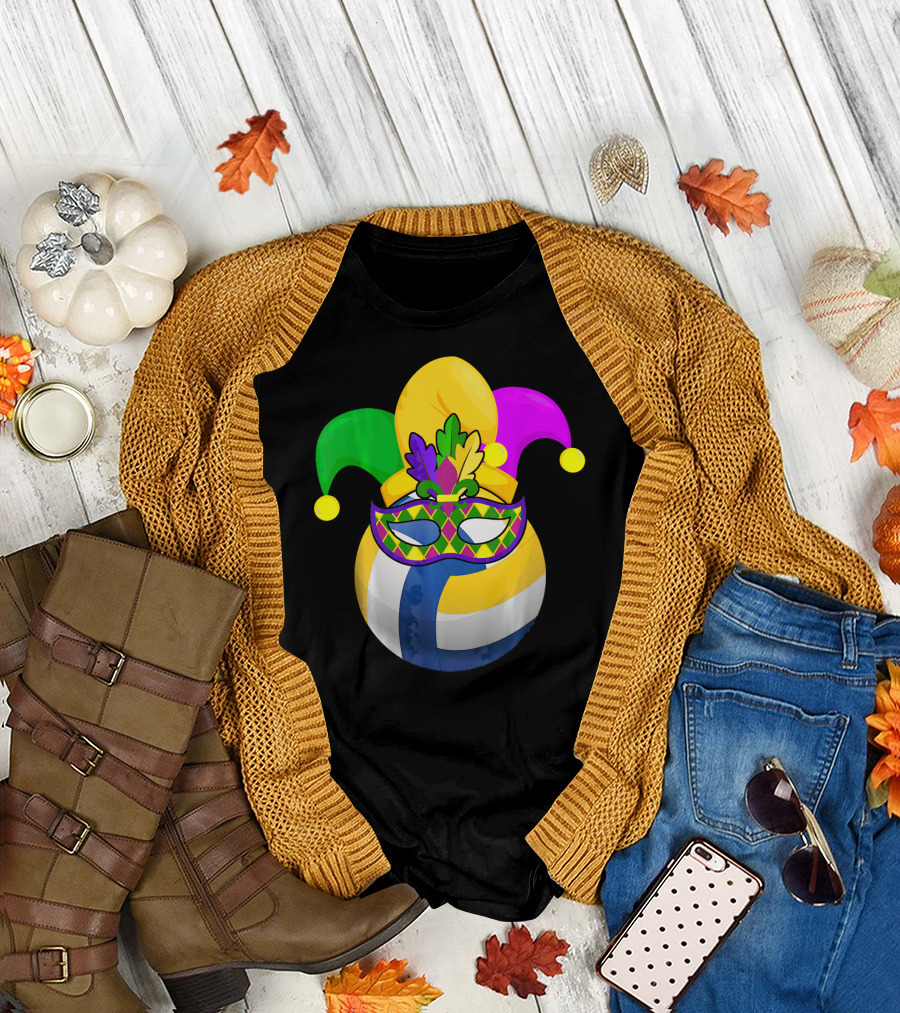 Volleyball Mardi Gras Jester Mask Carnival Ball T-Shirt