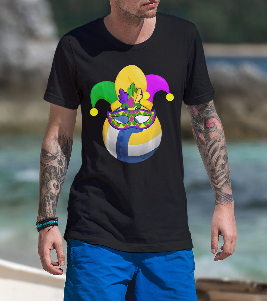 Volleyball Mardi Gras Jester Mask Carnival Ball T-Shirt