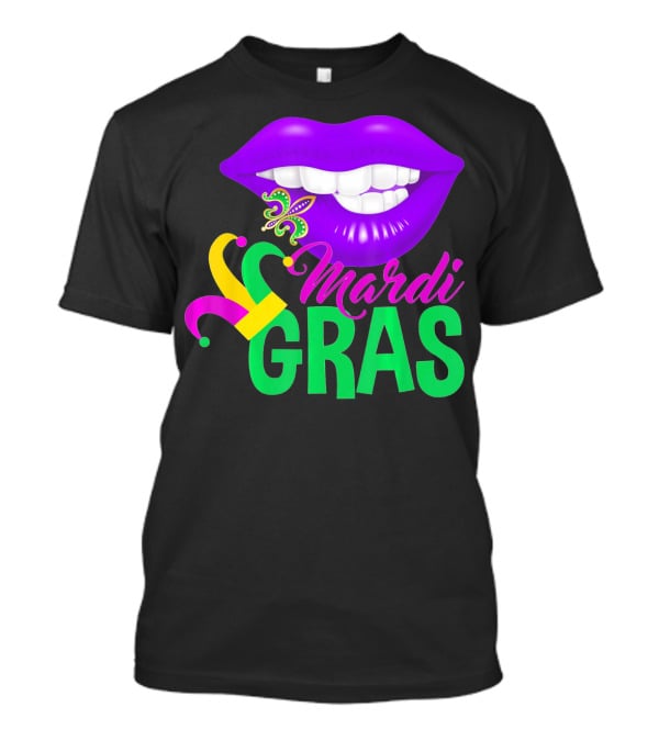 Mardi Gras Lips With Jester Hat And Fleur-de-Lis T-Shirt