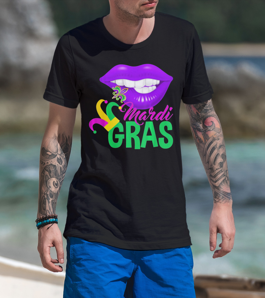 Mardi Gras Lips With Jester Hat And Fleur-de-Lis T-Shirt