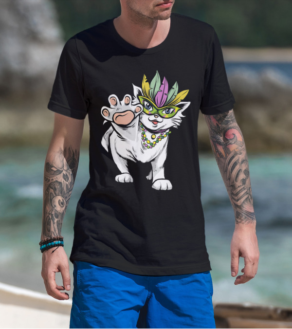 White Cat Mardi Gras Good Luck And Happiness T-Shirt