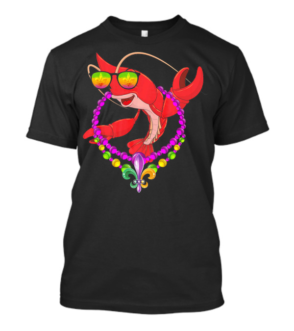 Mardi Gras Crawfish With Beaded Fleur-de-Lis And Sunglasses T-Shirt