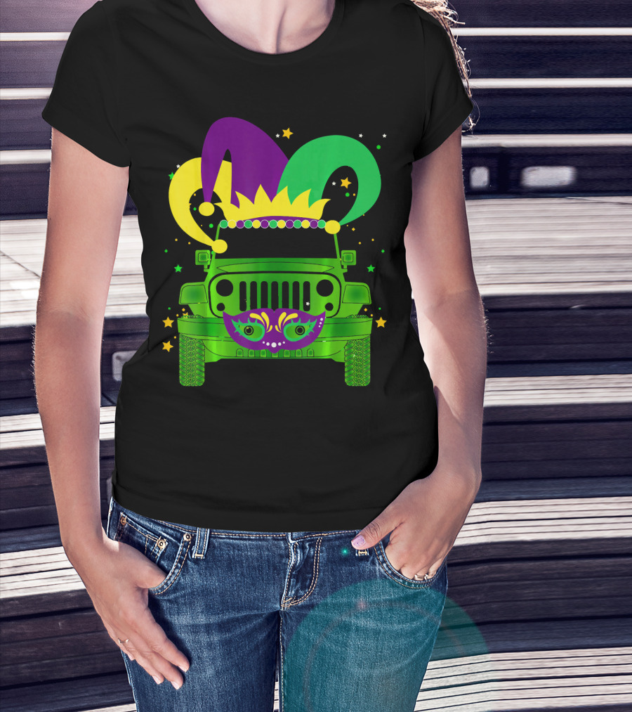 Mardi Gras Jester Hat Mask Jeep Love T-Shirt