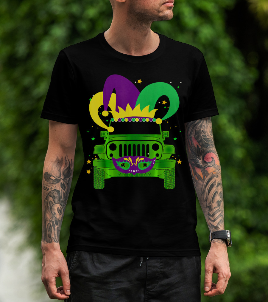 Mardi Gras Jester Hat Mask Jeep Love T-Shirt