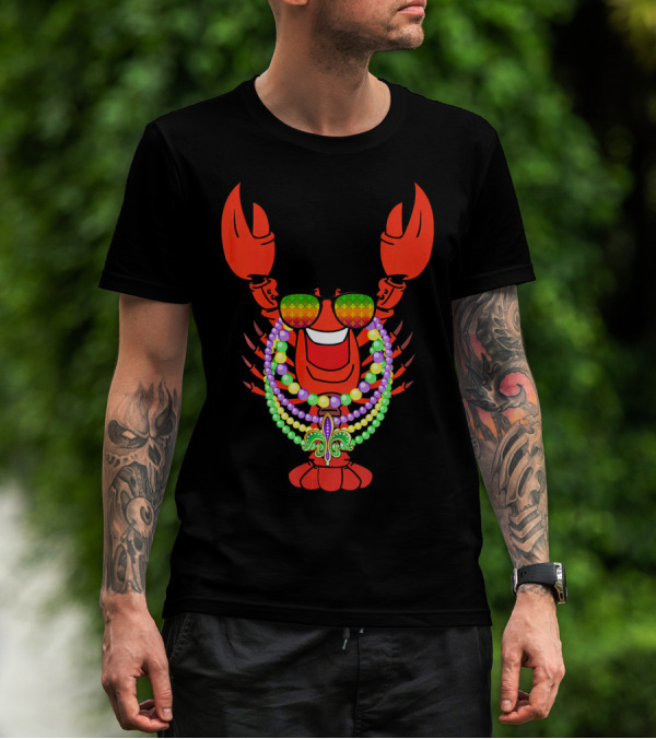 Mardi Gras Crawfish Beads And Fleur-de-Lis T-Shirt