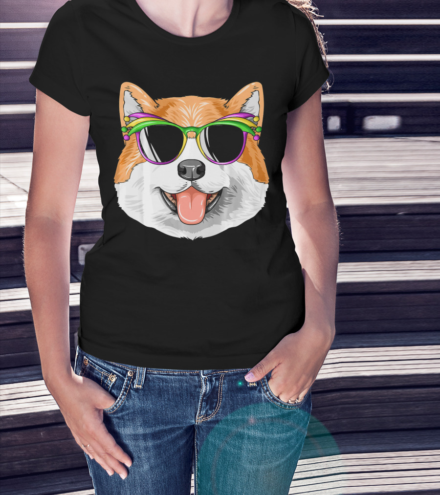 Akita Mardi Gras Carnival Mask Dog Sunglasses T-Shirt