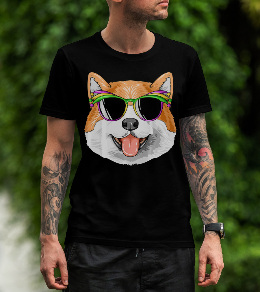 Akita Mardi Gras Carnival Mask Dog Sunglasses T-Shirt