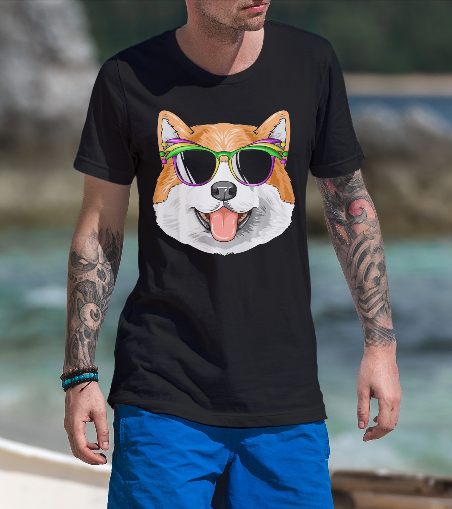 Akita Mardi Gras Carnival Mask Dog Sunglasses T-Shirt