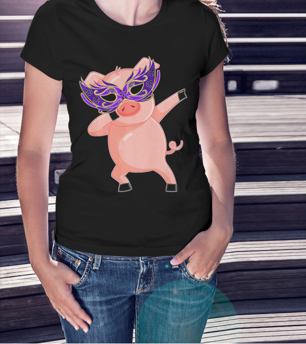 Mardi Gras Pig With Purple Mask Dabbing T-Shirt