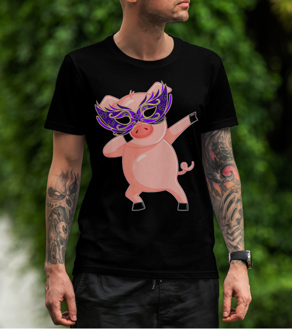 Mardi Gras Pig With Purple Mask Dabbing T-Shirt