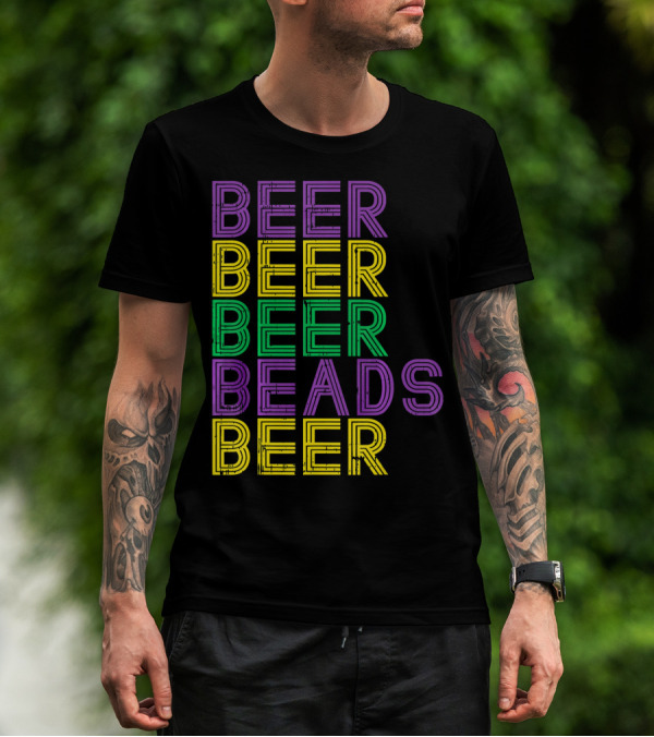 Beer Beads Beer Beer Retro Mardi Gras Party T-Shirt