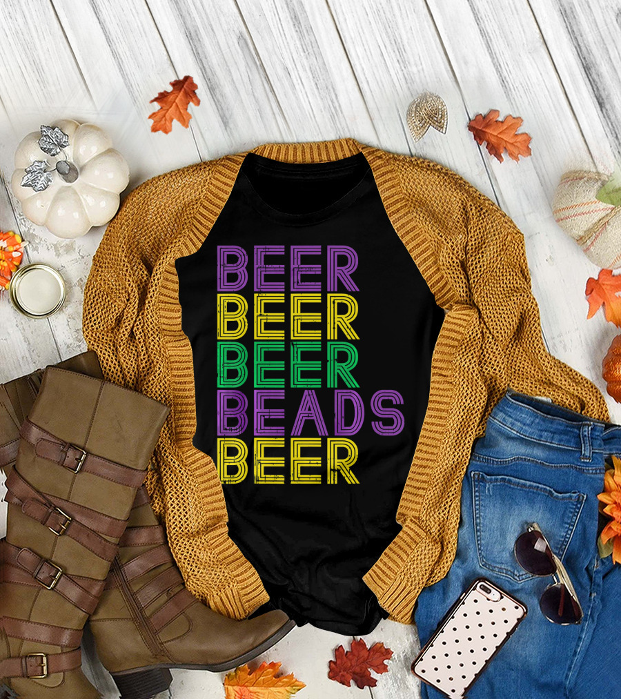Beer Beads Beer Beer Retro Mardi Gras Party T-Shirt