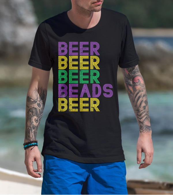 Beer Beads Beer Beer Retro Mardi Gras Party T-Shirt