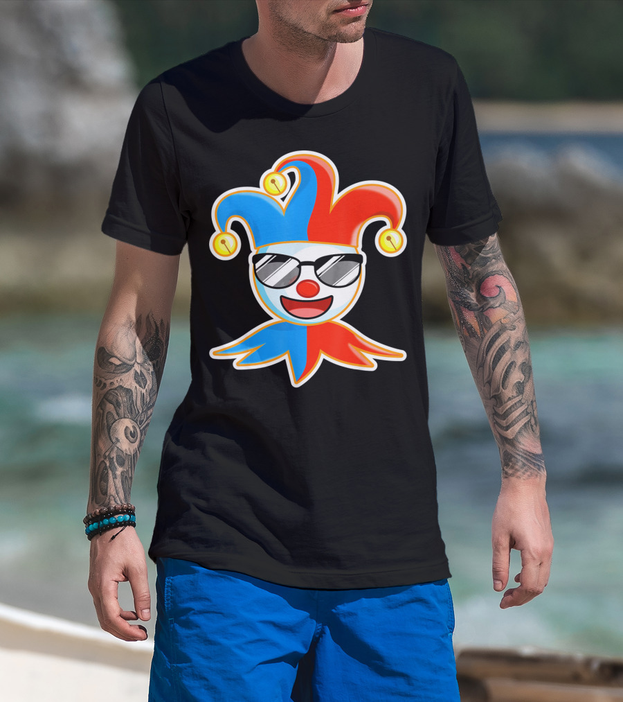 Joker Sunglasses Laughing Clown Jester Hat T-Shirt