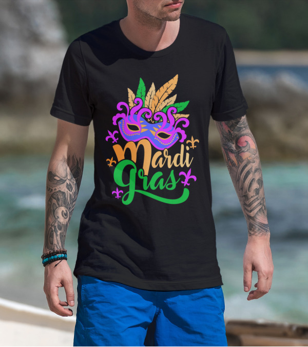 Mardi Gras Mask With Feathers And Fleur-de-Lis T-Shirt