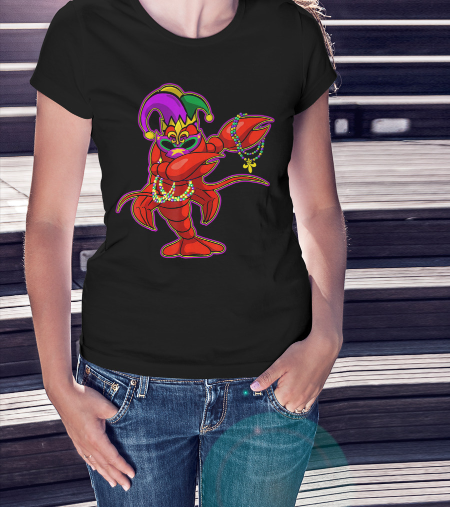 Dabbing Crawfish Mardi Gras Bead Jester Hat T-Shirt