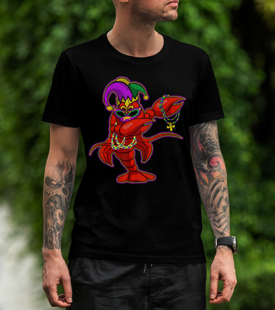 Dabbing Crawfish Mardi Gras Bead Jester Hat T-Shirt