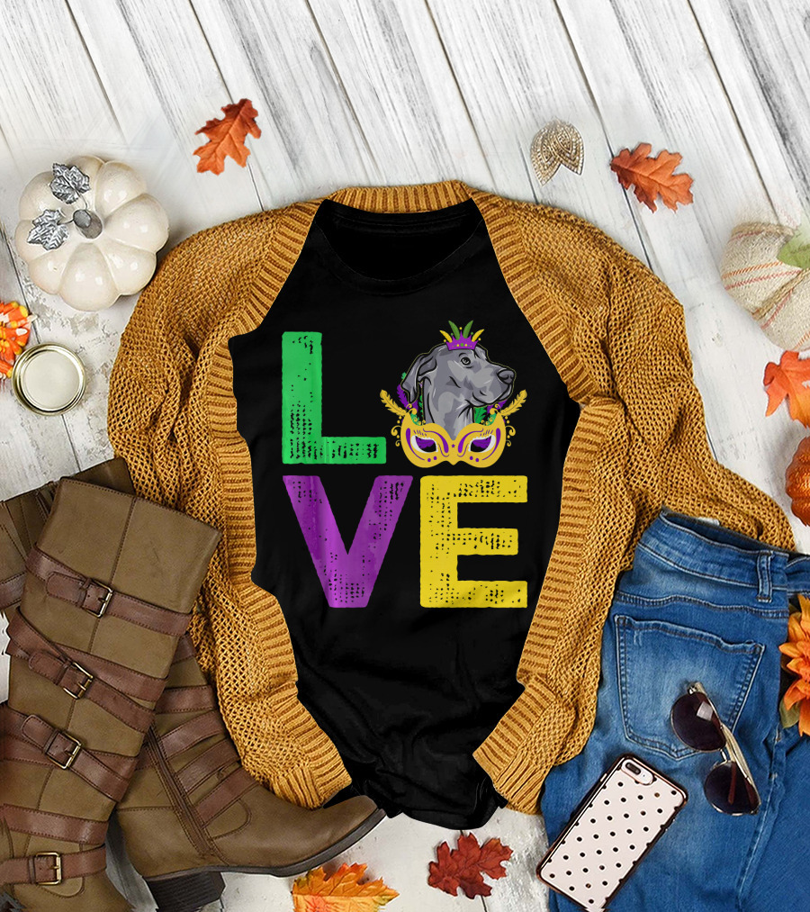 Love Cute Dane Dog Mardi Gras Dog Dad T-Shirt