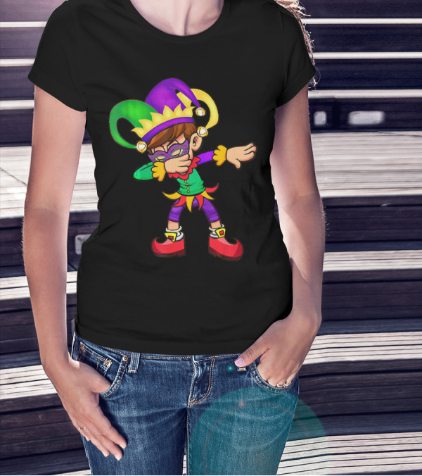 Mardi Gras New Orleans Funny Dabbing Jester Costume Vibrant Colors T-Shirt