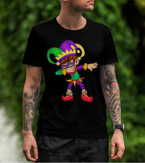 Mardi Gras New Orleans Funny Dabbing Jester Costume Vibrant Colors T-Shirt