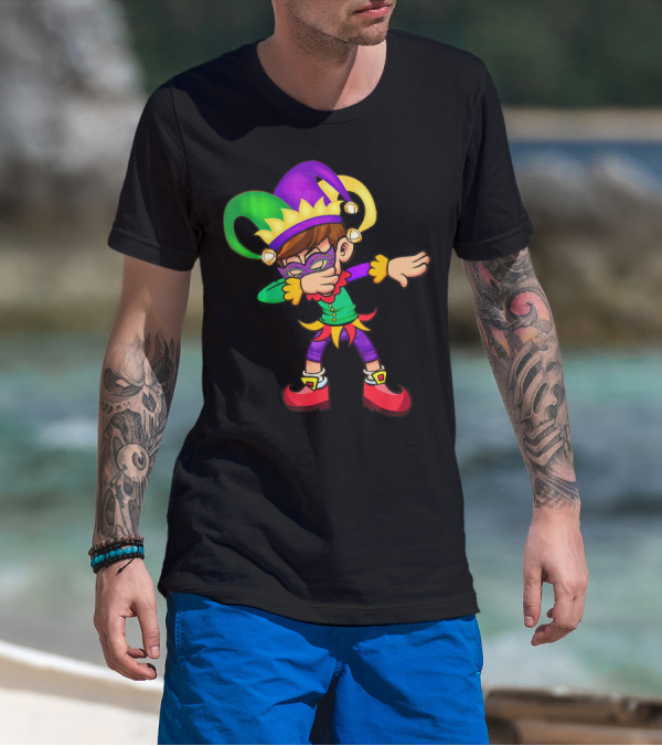 Mardi Gras New Orleans Funny Dabbing Jester Costume Vibrant Colors T-Shirt