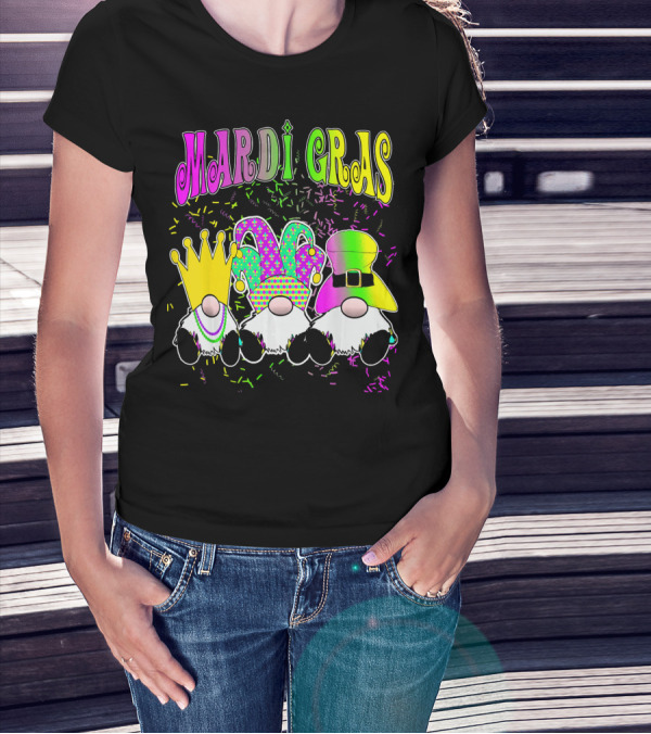 Mardi Gras Gnomes With Jester Hat And Crown T-Shirt