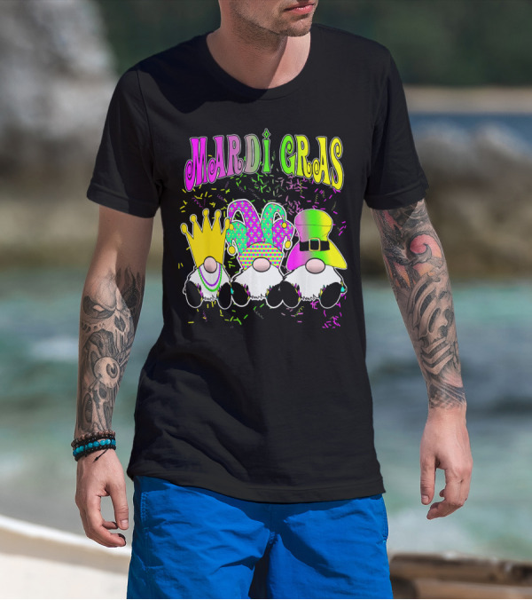 Mardi Gras Gnomes With Jester Hat And Crown T-Shirt