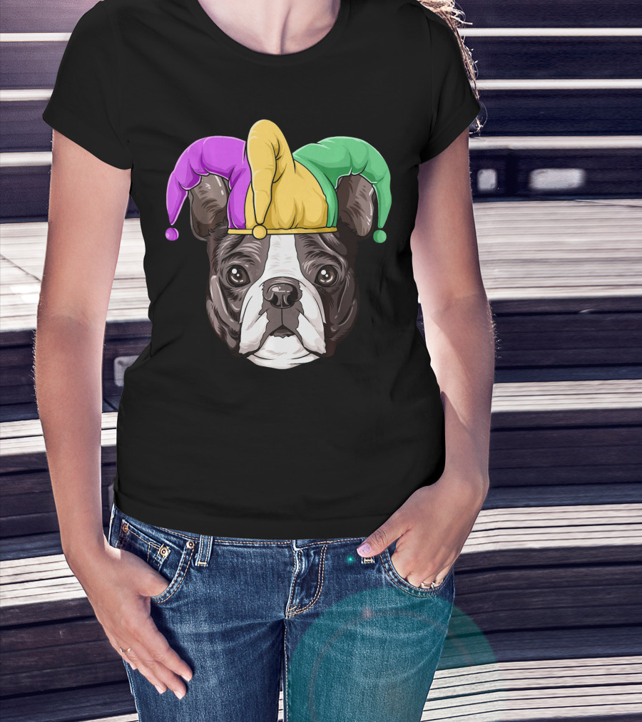 Mardi Gras Boston Terrier Jester Hat T-Shirt