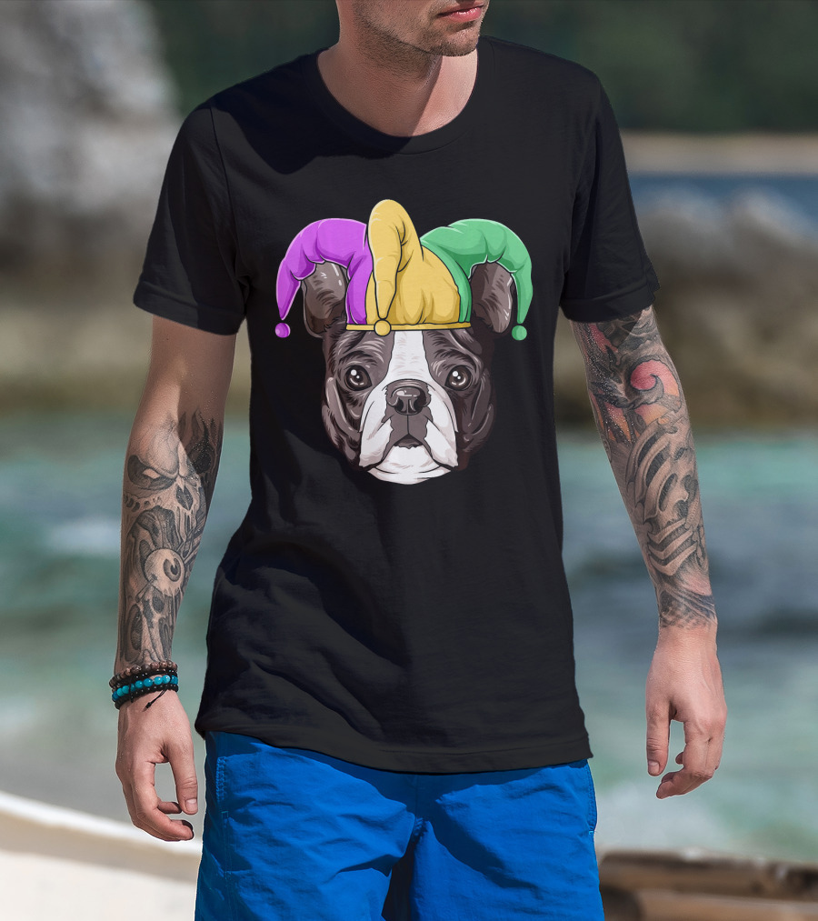 Mardi Gras Boston Terrier Jester Hat T-Shirt