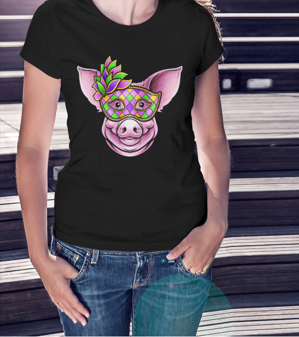 Piglet With Colorful Carnival Mask Happy Festival Face T-Shirt