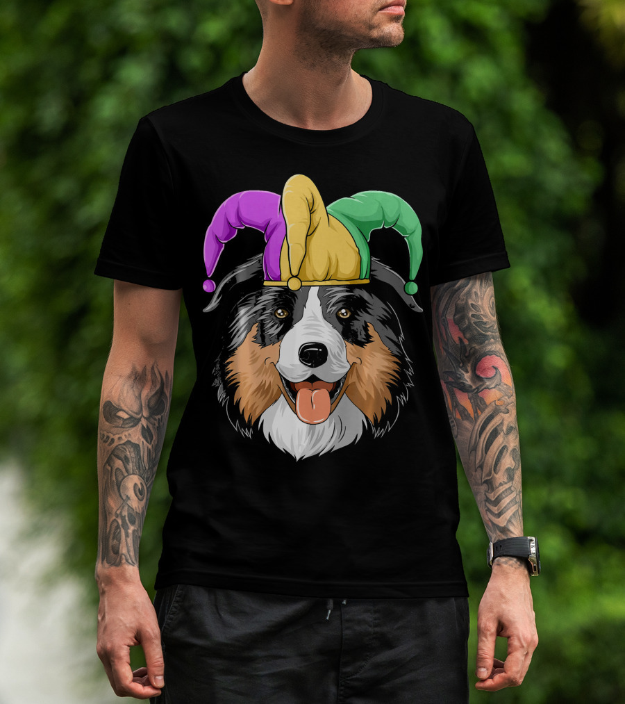 Australian Shepherd Mardi Gras Jester Hat T-Shirt