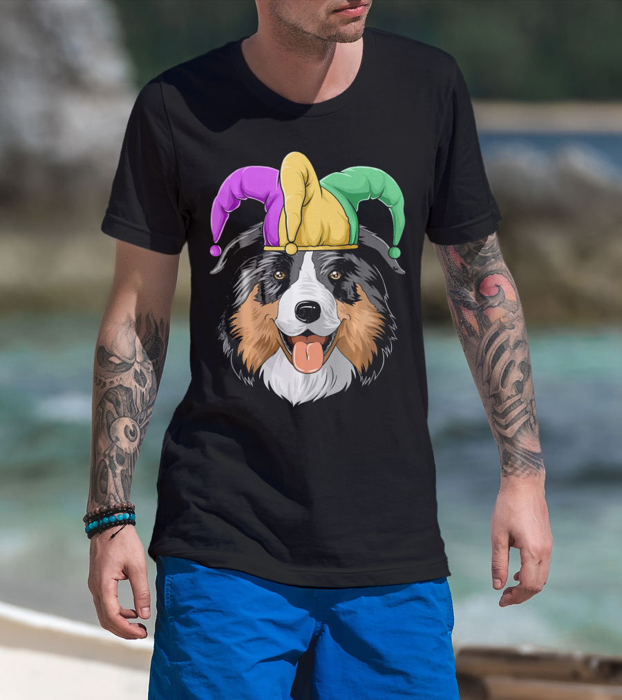 Australian Shepherd Mardi Gras Jester Hat T-Shirt